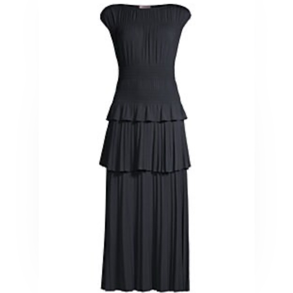 Rebecca Taylor Navy Blue Shirred Tiered Midi Dress